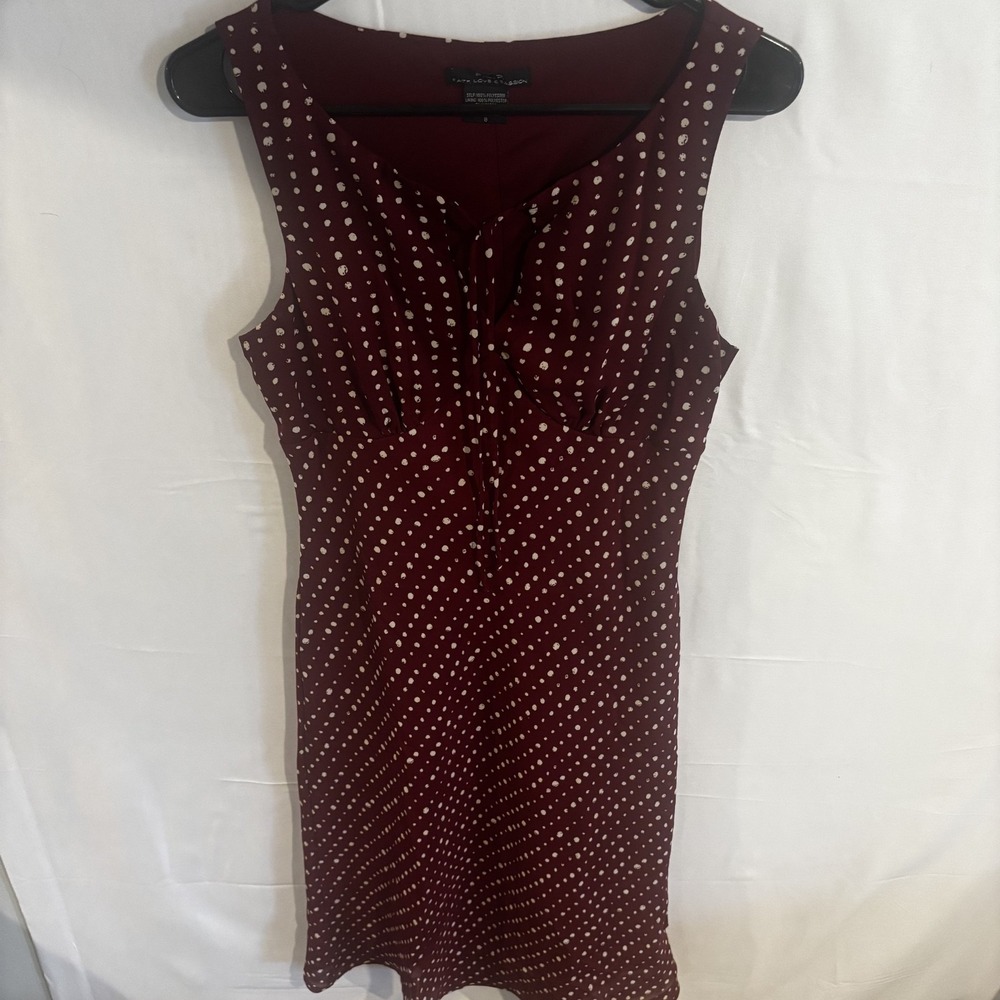 F.L.P Burgundy Polka Dot Sleeveless Tie-Front Midi Dress